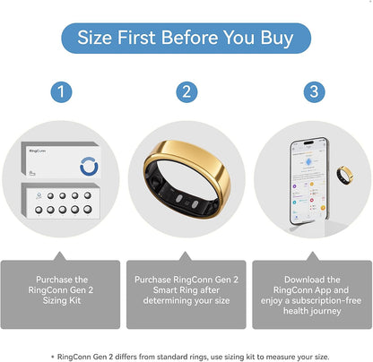 RingConn Gen 2 Smart Ring, No App Subscription, Size First with Sizing Kit, 12-Day Battery Life, Stress/Women's Health Tracker, Compatible with Android & iOS (Black, Size 8) - PuriLite