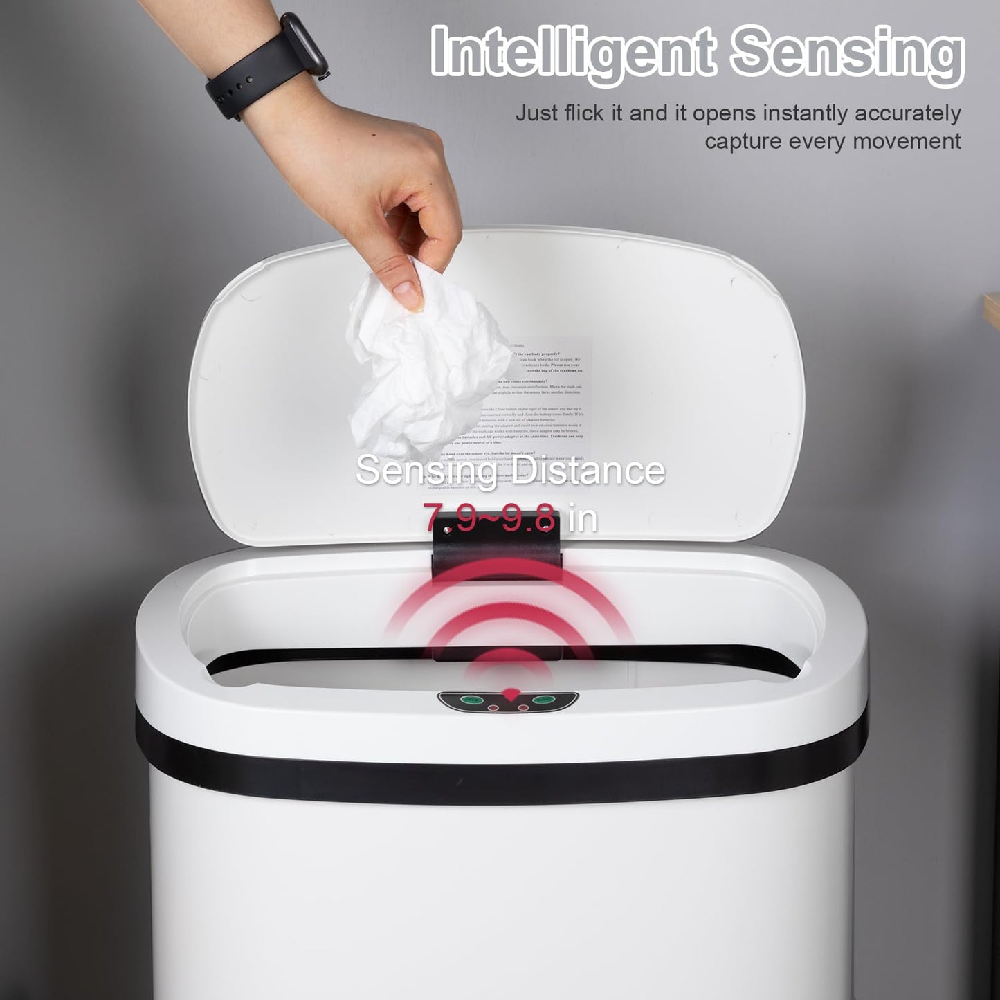 13 Gallon 50 Liter Garbage Can Kitchen Trash Can with Lid Automatic Sensor Touch Free Stainless Steel Waste Bin for Bathroom Bedroom Home Office,Black - PuriLite