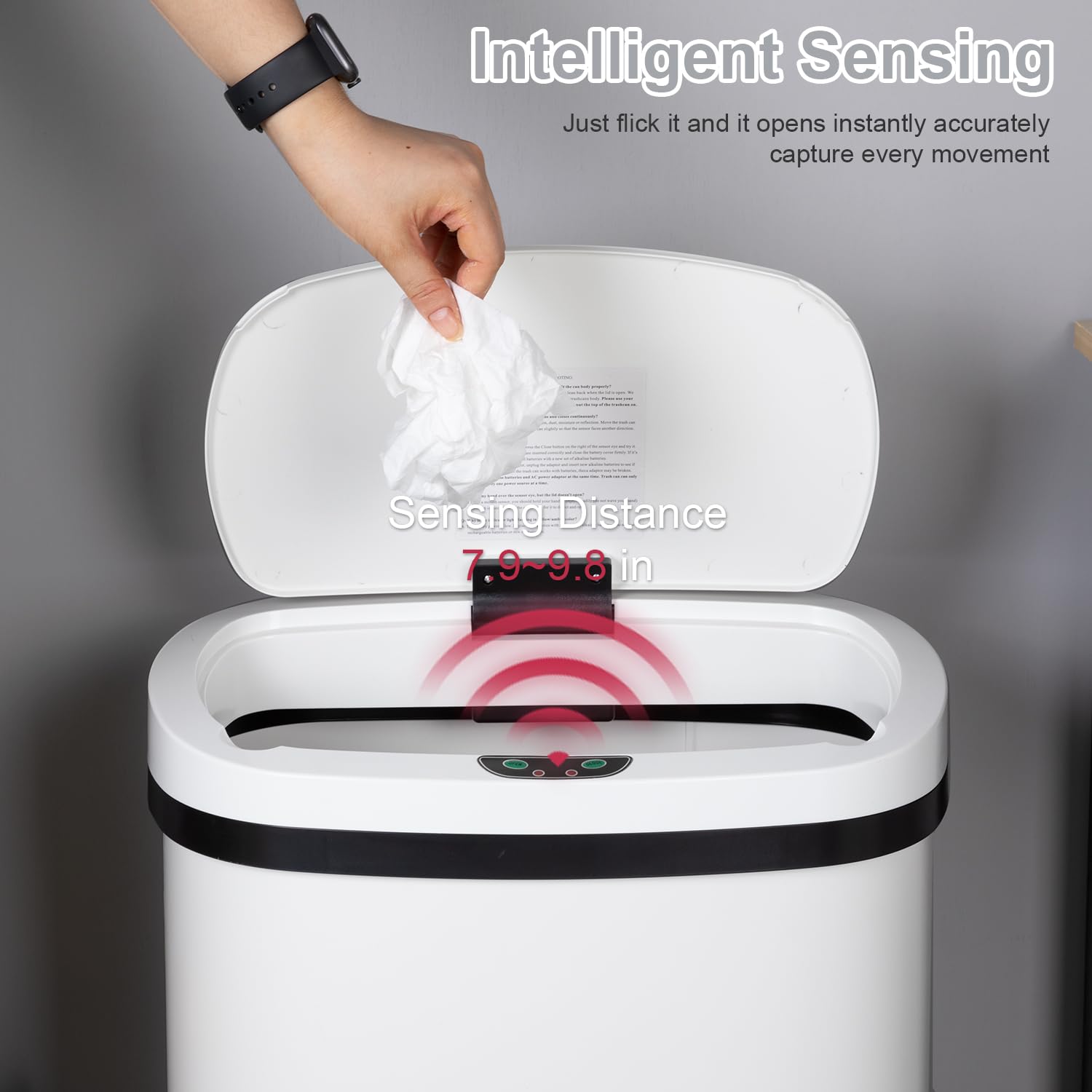 13 Gallon 50 Liter Garbage Can Kitchen Trash Can with Lid Automatic Sensor Touch Free Stainless Steel Waste Bin for Bathroom Bedroom Home Office,Black - PuriLite