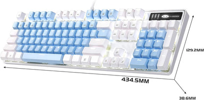Mechanical Gaming Keyboard, 104 Keys White Backlit Mechanical Keyboards with Red Switches & Double-Shot Keycaps, MageGee Wired Ergonomic Computer Keyboard for Desktop, PC Gamers (White & Blue) - PuriLite
