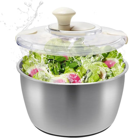 Cenroelon Stainless Steel Salad Lettuce Spinner Quick Manual Compact with Lid,Basin Drain Frame Non-Slip Base - PuriLite