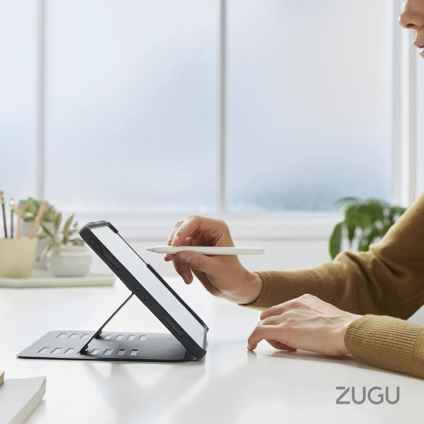 ZUGU iPad Pro 12.9 Case 2022/2021 6th & 5th Generation - Ultra Slim Protective Cover - Wireless Apple Pencil Charging - Convenient 10-Angle Magnetic Stand & Auto Sleep/Wake [ Black ] - PuriLite