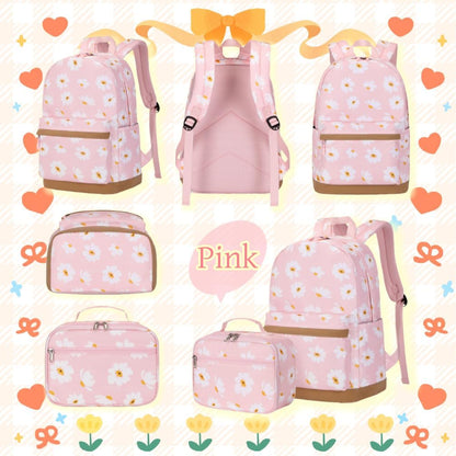 3Pcs Daisy Prints Backpack for Girls Bookbag set Primary School Daypack Elementary Students Knapsack with Lunch Box - PuriLite