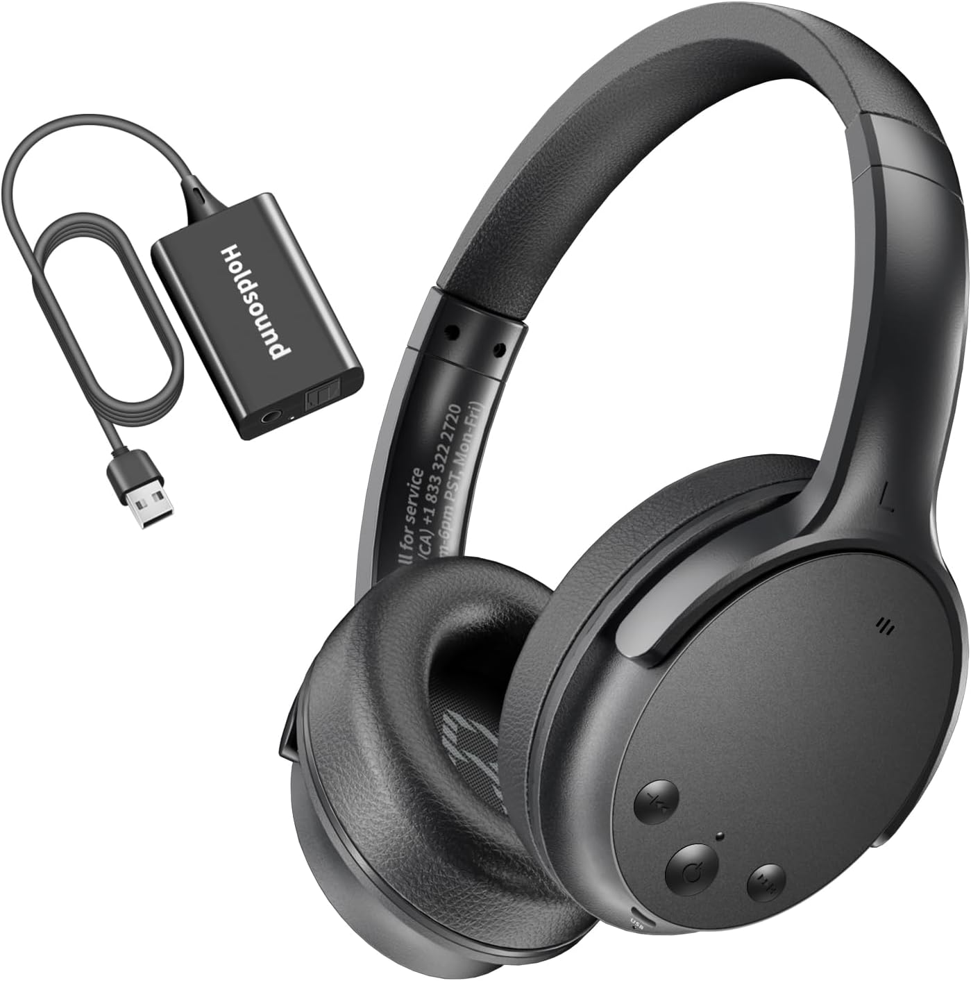 Holdsound Wireless Headphones for TV Watching, TV Headphones Wireless for Seniors with USB Transmitter, 25hrs, No Lip-Sync Delay, Plug and Play, Gifts for Elderly,Light Black - PuriLite