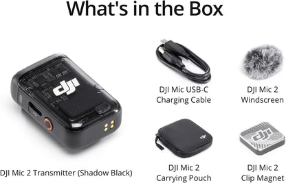 DJI Mic 2 (2 TX + 1 RX + Charging Case), Wireless Lavalier Microphone, Intelligent Noise Cancelling, 32-bit Float Internal Recording, 820 ft.(250m) Range, Microphone for iPhone, Android, Camera - PuriLite