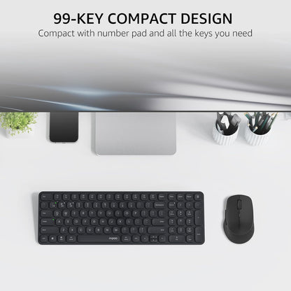 RAPOO Keyboard and Mouse Wireless - 9010M Multi-Device Wireless Keyboard Mouse Combo, 2.4GHz/Bluetooth 5.0/4.0 Wireless Keyboard Mouse Set for Windows/Mac/Linux/Chrome, Support 4 Devices, Silent Click - PuriLite