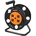 DEWENWILS Extension Cord Storage Reel with 4-Grounded Outlets, Heavy Duty Open Cord Reel for 12/3,14/3,16/3 Gauge Power Cord, Hand Wind Retractable, 10A Circuit Breaker, Rocker Power Switch - PuriLite
