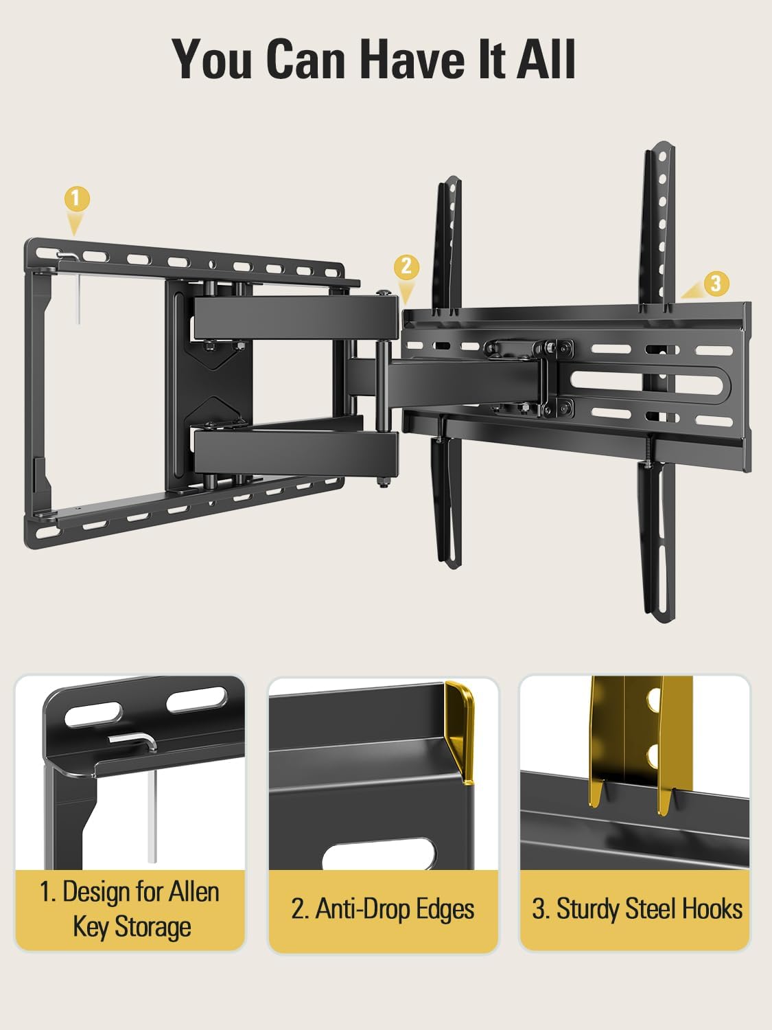 Mounting Dream TV Wall Mount for Most 32-65" Flat Screen TVs, Full Motion TV Mount with Dual Swivel Articulating Arms, Easy for TV Centering, Max VESA 400x400mm, 99 lbs Loading MD2380 - PuriLite