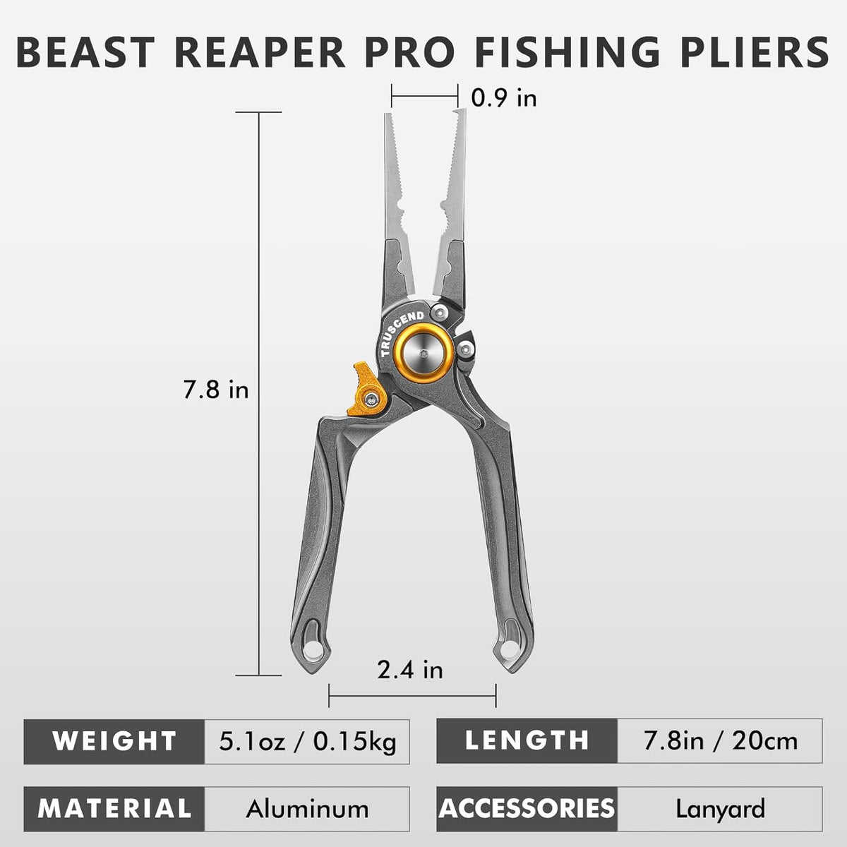 TRUSCEND Lockable Handy Fishing Pliers with Innovative Ergonomic Handle, Saltwater Corrosion Resistant Teflon Coated Fishing Tool, Multi-Function Fishing Gear with Mo-V Cutter, Amazing Fishing Gift - PuriLite