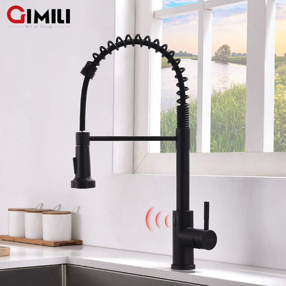 GIMILI Matte Black Kitchen Faucet with LED Light,Single Hole Spring Kitchen Sink Faucet with Pull Down Sprayer - PuriLite