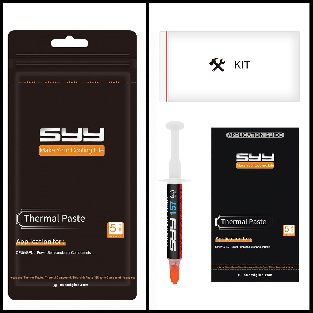 Thermal Paste, SYY 4G with Toolkit CPU Paste Thermal Compound Paste Heatsink for IC/Processor/CPU/All Coolers, Carbon Based High Performance, Thermal Interface Material - PuriLite