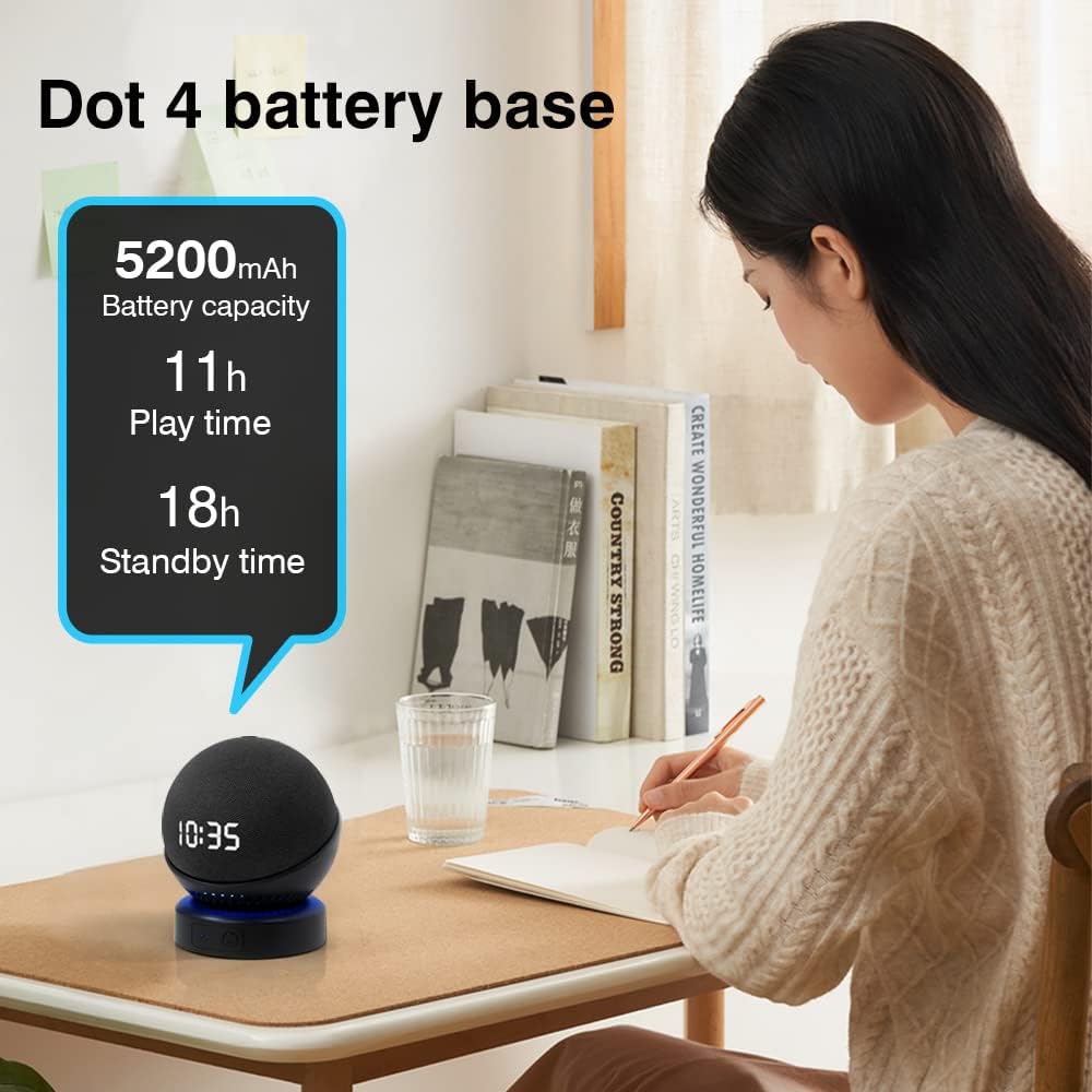 Battery Base for Dot (4th Gen) to Make Dot 4 Portable (The Speaker Not Included ) (DT04 Black) - PuriLite