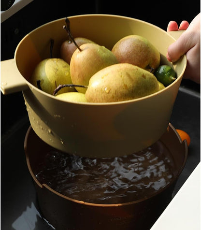Kitchen Washbas Food Strainer Drain Basket Rotating Drainer Double-Layer Basin Vegetable Fruit Washing Strainer - PuriLite