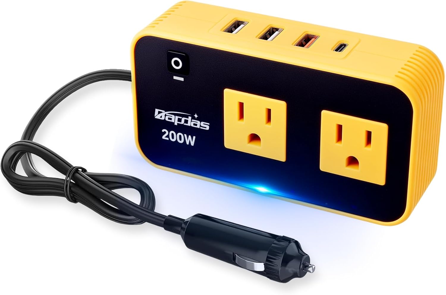 Bapdas 200W Car Power Inverter, DC 12V to 110V Car Charɡer Adapter with 20W USB-C/QC(18W)/4.8A Dual USB/Dual AC Outlet, Car Outlet Adapter Plug for Laptop - PuriLite