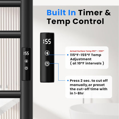 POPFLY Heated Towel Rack, Wall Mounted Electric Hot Towel Warmer, 4-Bar 304 Stainless Steel Small Heated Towel Warmer Rack for Bathroom with Timer and Temperature Control, Brushed - PuriLite
