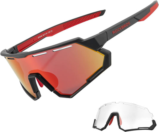 ROCKBROS Mountain Bike Glasses for Men Cycling Glasses with Interchangeable Polarized + Photochromic Lenses Sport Sunglasses - PuriLite