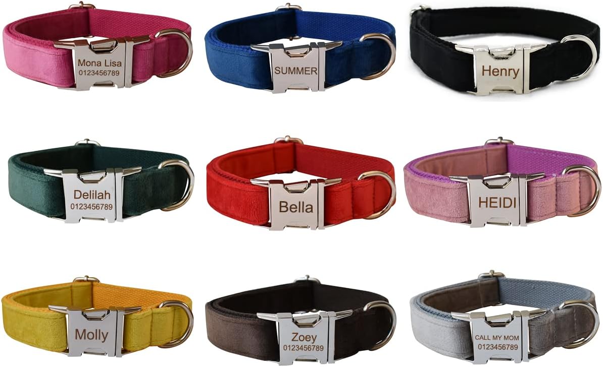 Custom Dog Collar with Metal Buckle - Pet Collars Personalized with Name and Phone Number (Plaid) - PuriLite