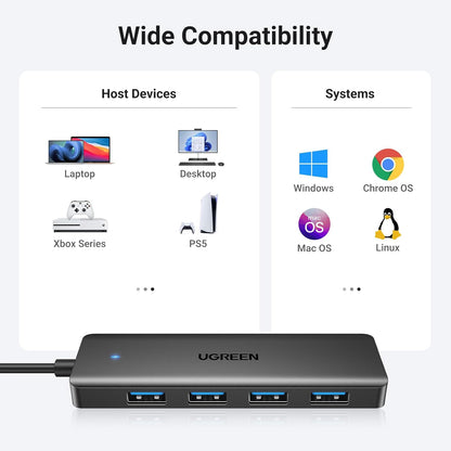 UGREEN USB Hub 3.0, 4 Ports USB A Splitter Ultra Slim Expander for Mouse, Keyboard, Flash Drive, U Disk, Printer Compatible with Laptop, Desktop PC, Xbox, PS5, Mouse, Keyboard and More, 0.5ft - PuriLite