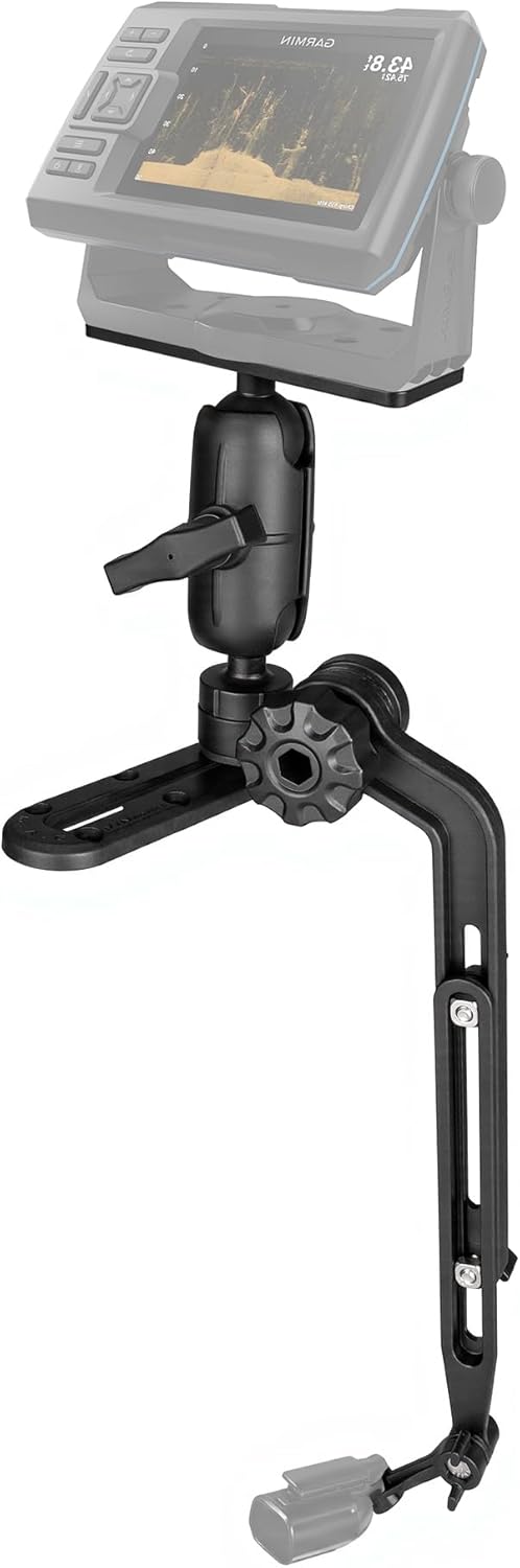 Velpaw 1.5" Ball Kayak Fish Finder Mount with Transducer Mounting Arm, Marine Electronic Mount Plate with Low Profile Track, Compatible with RAM Mounts, Scotty, Lowrance, Garmin - PuriLite