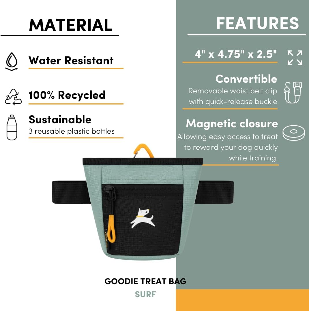 OllyDog Goodie Treat Bag, Dog Treat Pouch, Waist Belt Clip for Hands-Free Training, Magnetic Closure, Dog Training and Behavior Aids, Three Ways to Wear (Wet Weather) - PuriLite