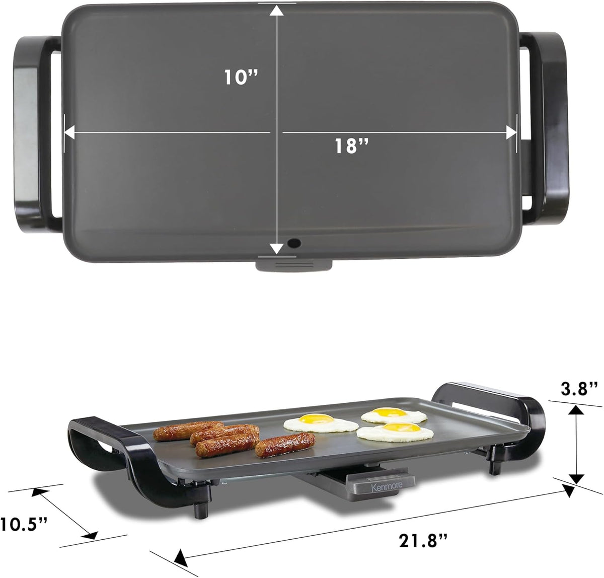 Kenmore Electric Griddle - External Temperature Control, Easy Clean Countertop Cooking Kitchen Appliance Removable Drip Tray, Grill Bacon, Eggs, Pancakes, Crepes, Tortillas, Nonstick 10x18" Pan - PuriLite