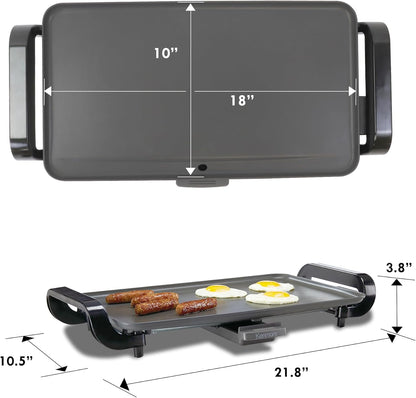 Kenmore Electric Griddle - External Temperature Control, Easy Clean Countertop Cooking Kitchen Appliance Removable Drip Tray, Grill Bacon, Eggs, Pancakes, Crepes, Tortillas, Nonstick 10x18" Pan - PuriLite