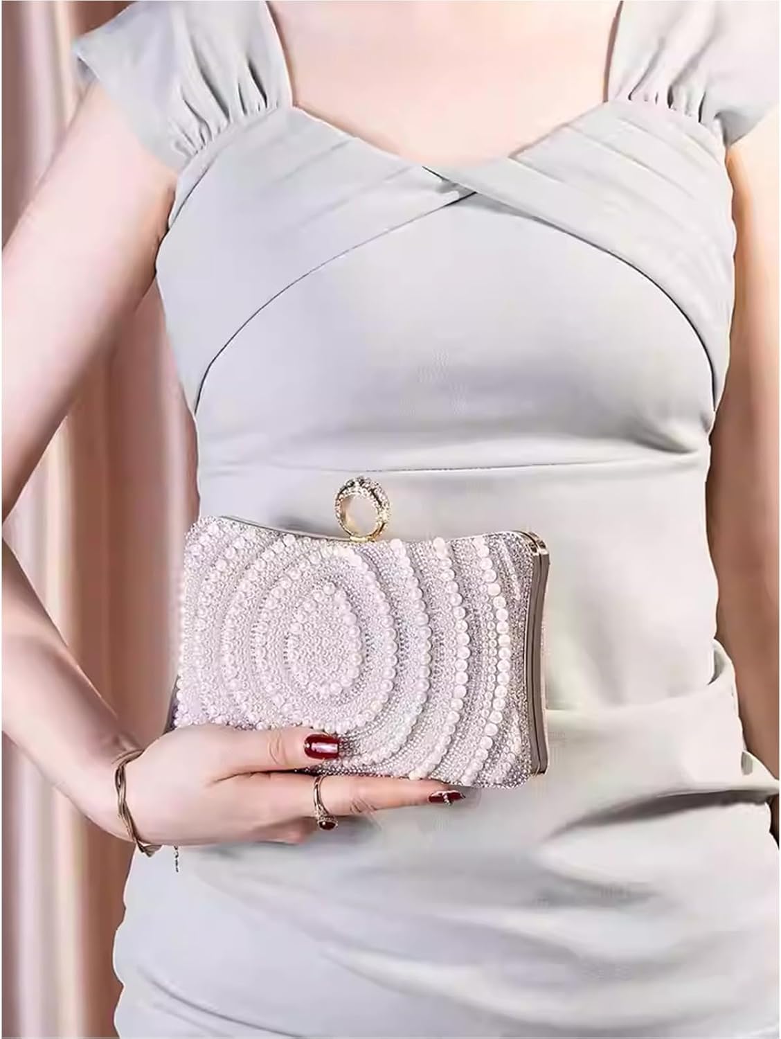 Women's Evening Handbags Pearl Clutch Purse Beaded bag Bridal Clutch wedding Purse - PuriLite