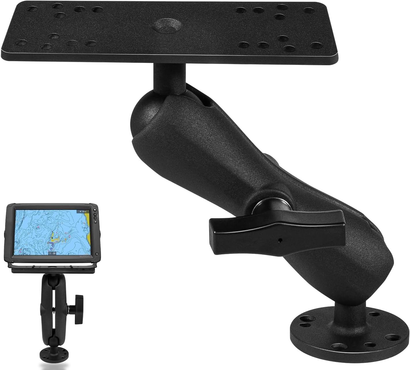 Bzsunway Medium Arm Marine Electronic/Depth Fish Finder Mount with 1.5" / C Size Ball, Medium Arm Marine Electronic/Depth Finder Mount, Suitable for Garmin, Lowrance and Helix 8-10 - PuriLite