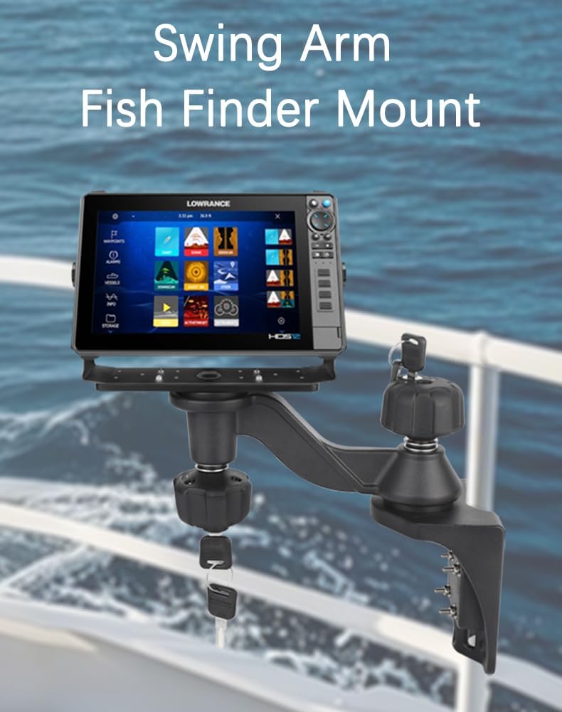 Strg Fish Finder Mount with Lock for Boat, Kayak Fish Finder Swing Mount Marine Electronics Mounts with Rectangular Plate Compatible with Scotty Garmin Lowrance Humminbird and More Depth Finder - PuriLite