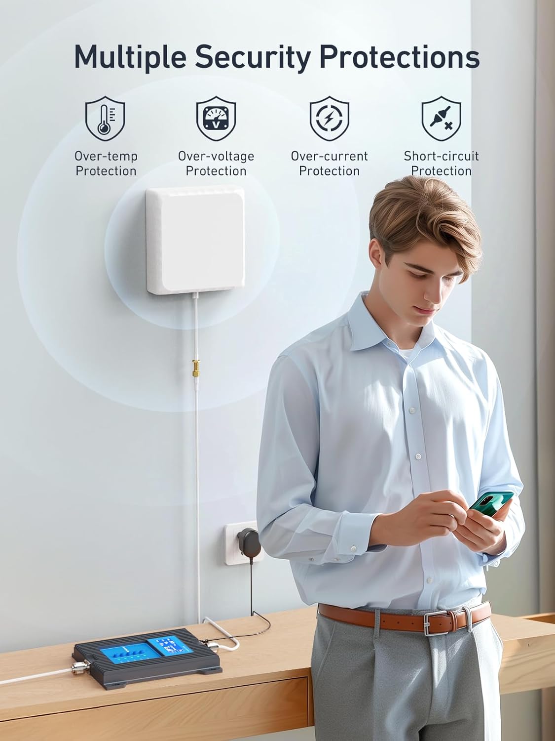ANNTLENT Cell Phone Signal Booster for House 3G 4G LTE 5G Compatible with All Carriers on Band 25/2/66/4/7/5/12/17, Cell Booster with Omni Antenna and LCD Display, APP Adjust | ISED Approved - PuriLite