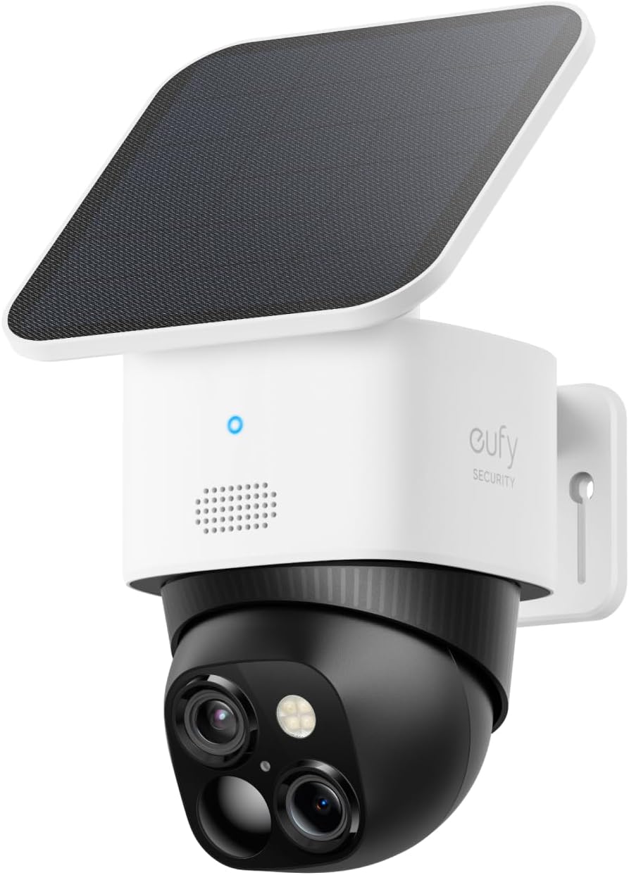 eufy Security SoloCam S340, Solar Security Camera, Wireless Outdoor Camera, 360° Surveillance, No Blind Spots, 2.4 GHz Wi-Fi, No Monthly Fee, HomeBase S380 Compatible - PuriLite