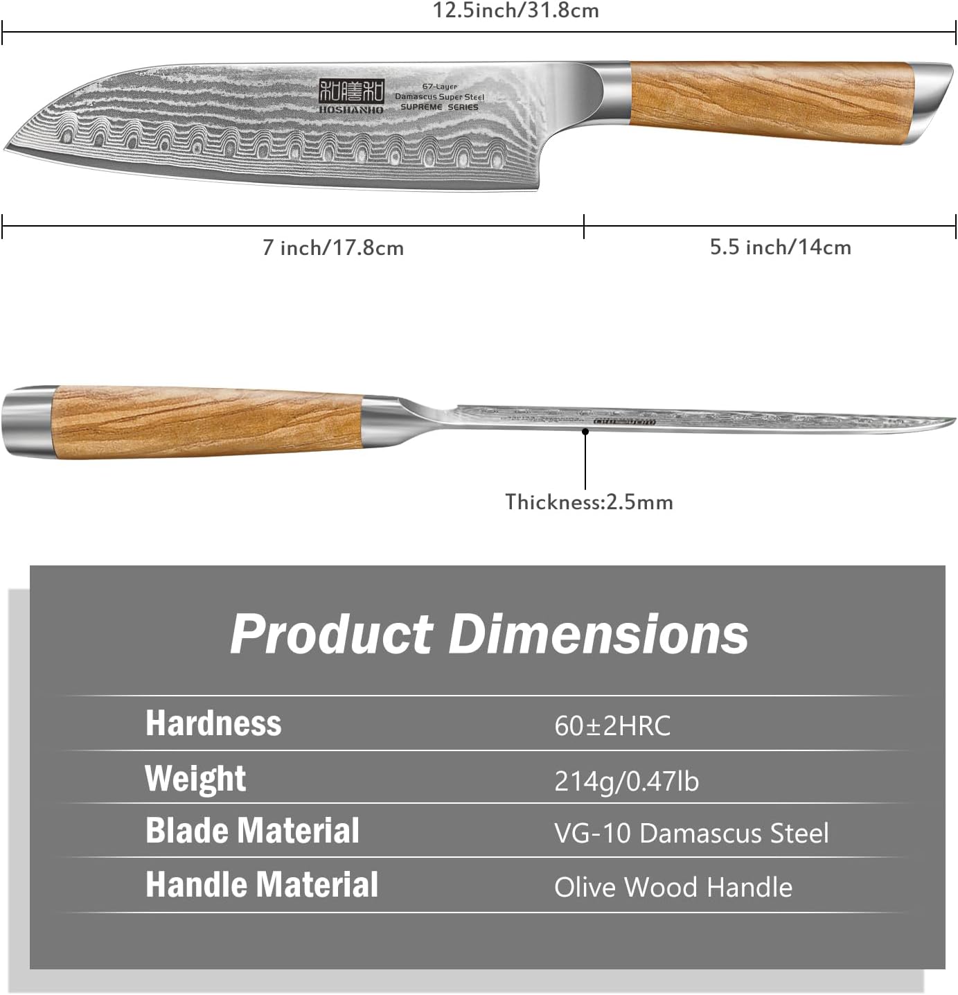 HOSHANHO Damascus Fillet Knife 7 Inch, Professional VG-10 Super Steel Boning Knife, Ultra Sharp Fish Knife with Ergonomic Handle - PuriLite