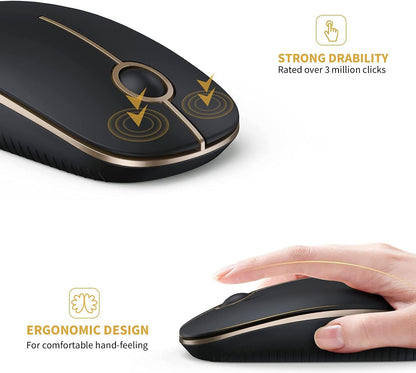 Wireless Mouse, Vssoplor 2.4G Slim Portable Computer Mice with Nano Receiver for Notebook, PC, Laptop, Computer (Black and Gray) - PuriLite