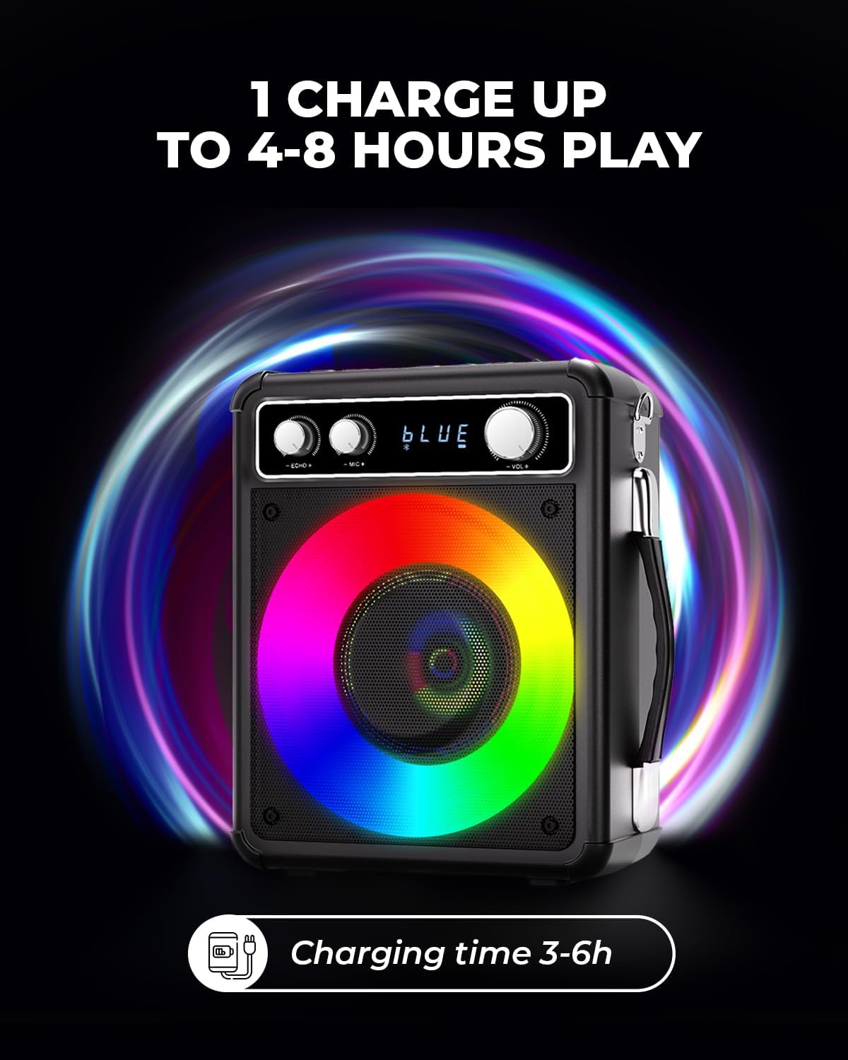 Karaoke Machine, Portable Bluetooth Speaker with 2 Wireless Microphones, PA System for Adults Kids with LED Lights, Supports REC/FM/AUX/USB/TF for Home Party - PuriLite