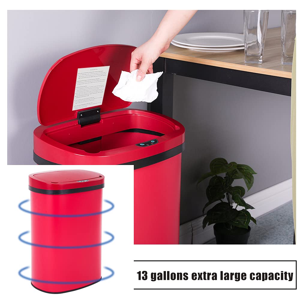 13 Gallon 50 Liter Garbage Can Kitchen Trash Can with Lid Automatic Sensor Touch Free Stainless Steel Waste Bin for Bathroom Bedroom Home Office,Black - PuriLite