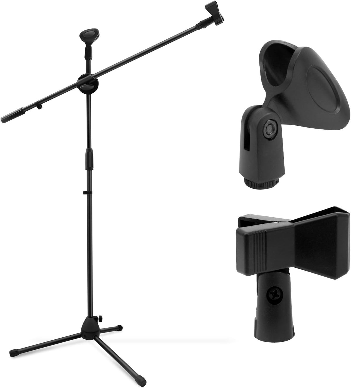 Microphone Stand 2-Pack, Ohuhu Tripod Boom Mic Stands, Dual Mic Clip, Collapsible, Black - PuriLite