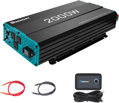 Renogy Pure Sine Wave Inverter 1000w Power Inverter DC 12v to AC 110v, Solar Inverter 12v to 110v Converter with 5V/2.1A USB Port, 2 AC Ports, Remote Controller - PuriLite