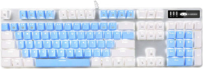 Mechanical Gaming Keyboard, 104 Keys White Backlit Mechanical Keyboards with Red Switches & Double-Shot Keycaps, MageGee Wired Ergonomic Computer Keyboard for Desktop, PC Gamers (White & Blue) - PuriLite