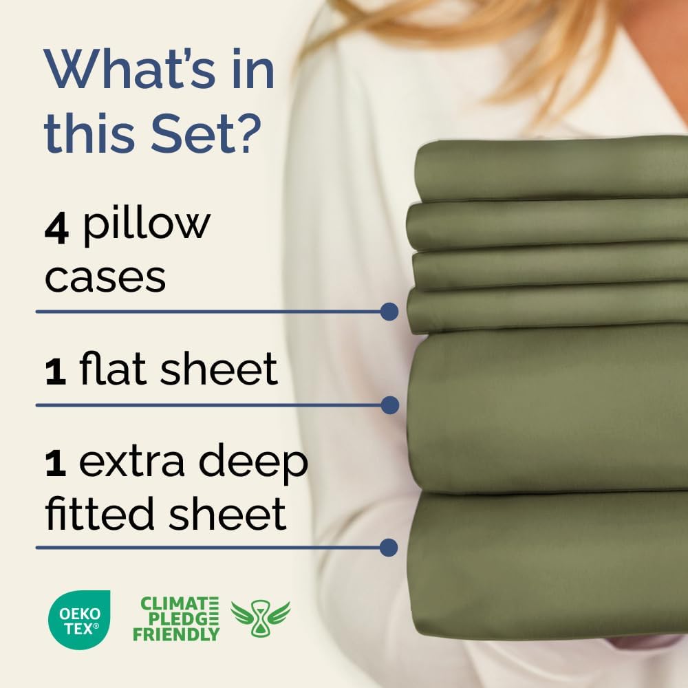 Extra Deep Queen Sheet Set - 6 Piece Breathable & Cooling Sheets - Hotel Luxury Bed Sheets Set - Easy & Secure Fit - Soft, Wrinkle Free & Comfy Sheets Set - White Sheet Set w/Extra Deep Pockets - PuriLite