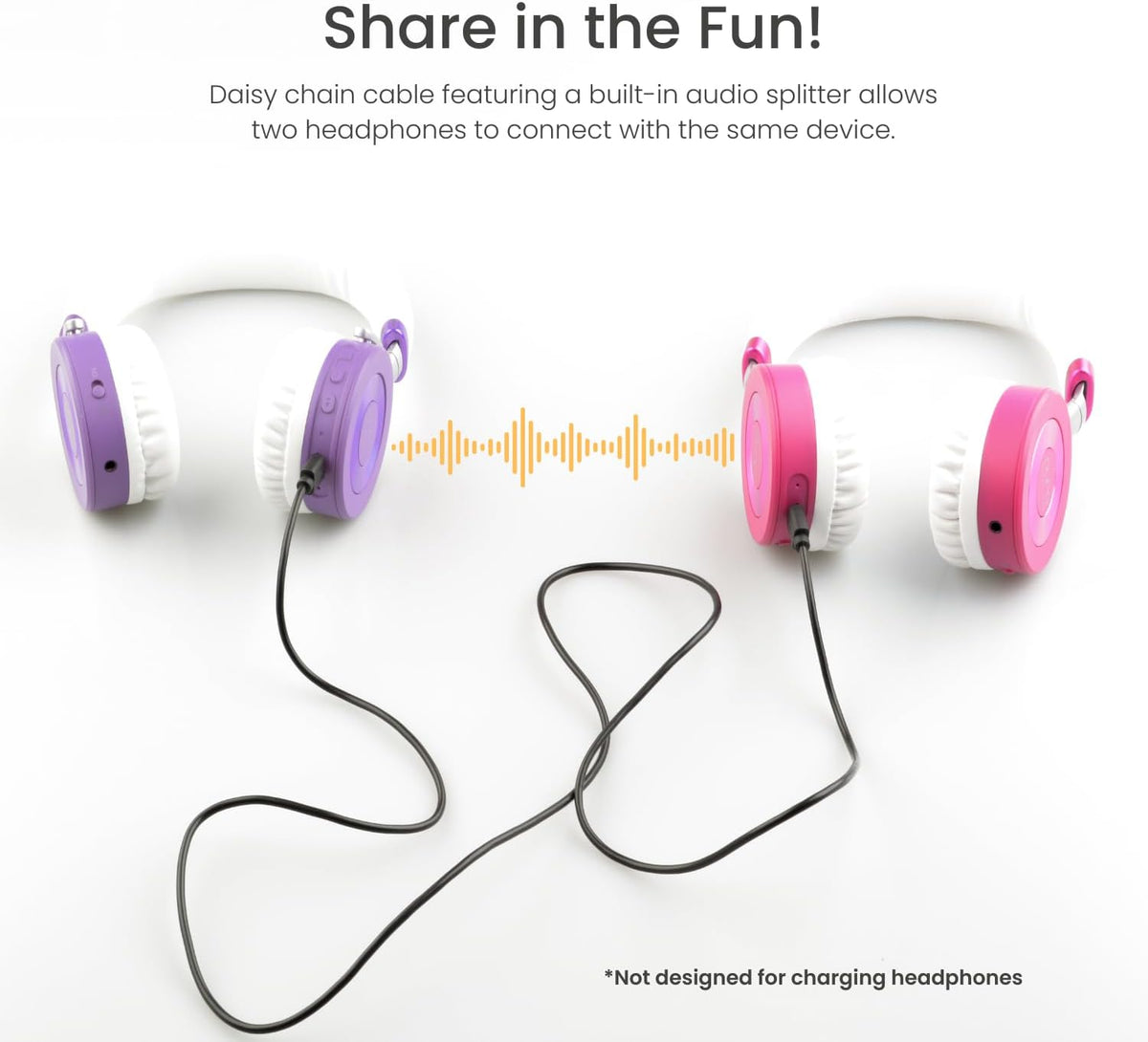 JuniorJam Plus Volume Limiting Headphones for Kids, Foldable & Adjustable Bluetooth Headphones, 22-Hour Battery Life USB-C Charging (Black) - PuriLite