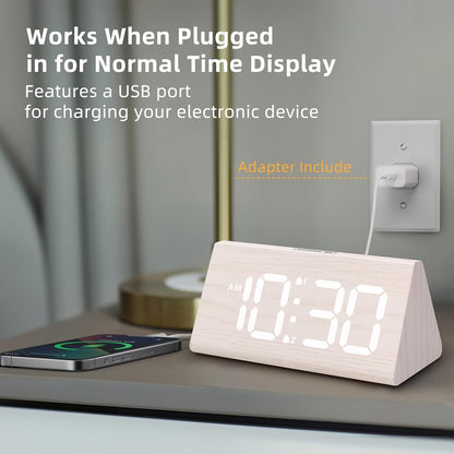 Odokee Wooden Digital Alarm Clock for Bedroom: Electric Desk Clock with Large LED Display - Brown - PuriLite