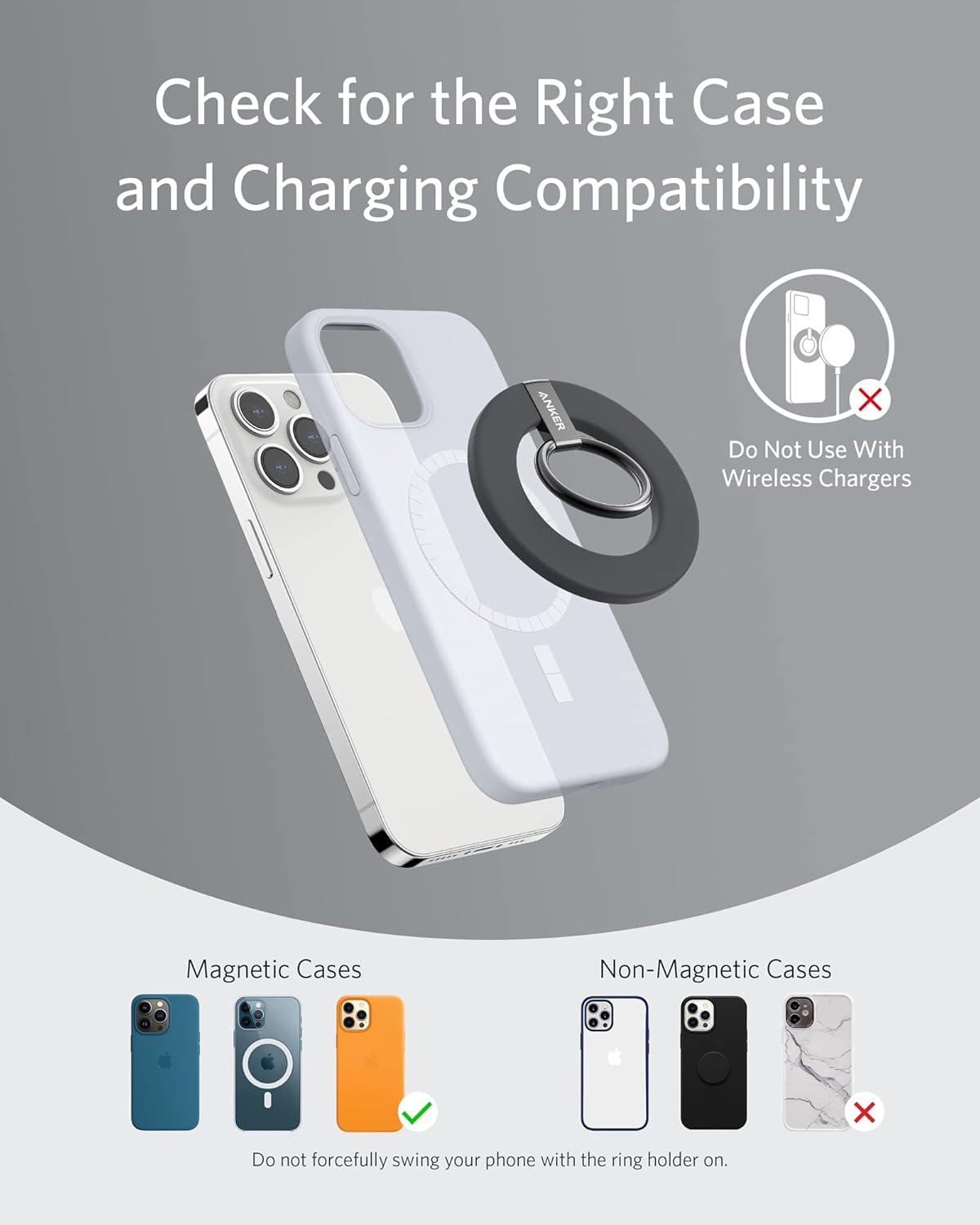 Anker Magnetic Phone Grip, MagGo 610 Ring Holder, Adjustable Kickstand, Only for iPhone 16/16 Plus/16 Pro/16 Pro Max/15/14/13/12 Series - PuriLite