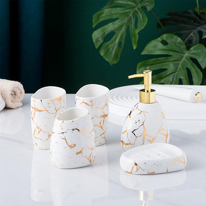 White Bathroom Accessories Set,Modern Countertop Bathroom Decor,Luxury 6 Piece Bathroom Accessory Set,Complete with Soap Dispenser,Toothbrush Holder,Tumbler,Tray - PuriLite