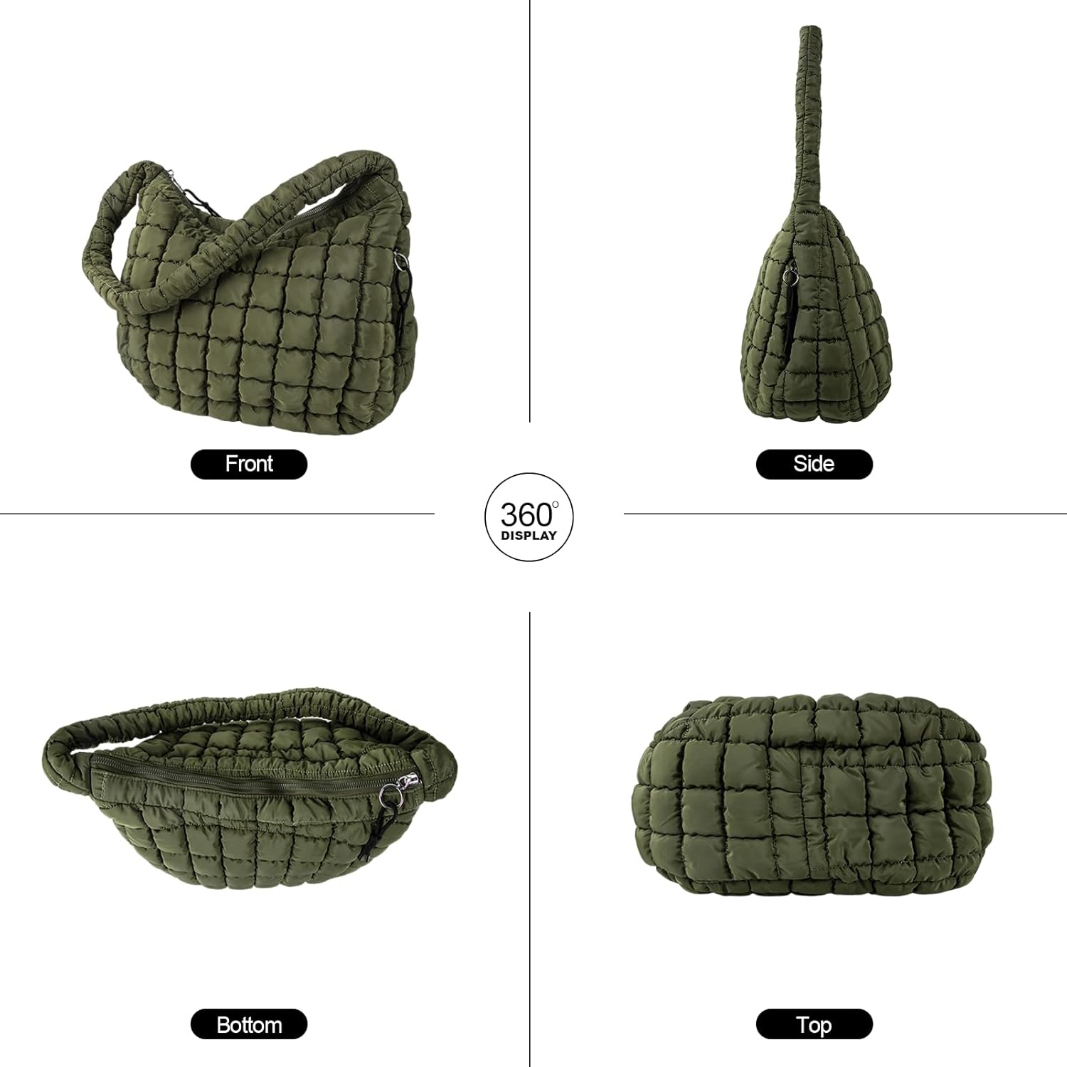 Quilted Puffer Tote Bag Large Crossbody Shoulder Bag with Zipper, Nylon Hobo Oversized Handbag - PuriLite