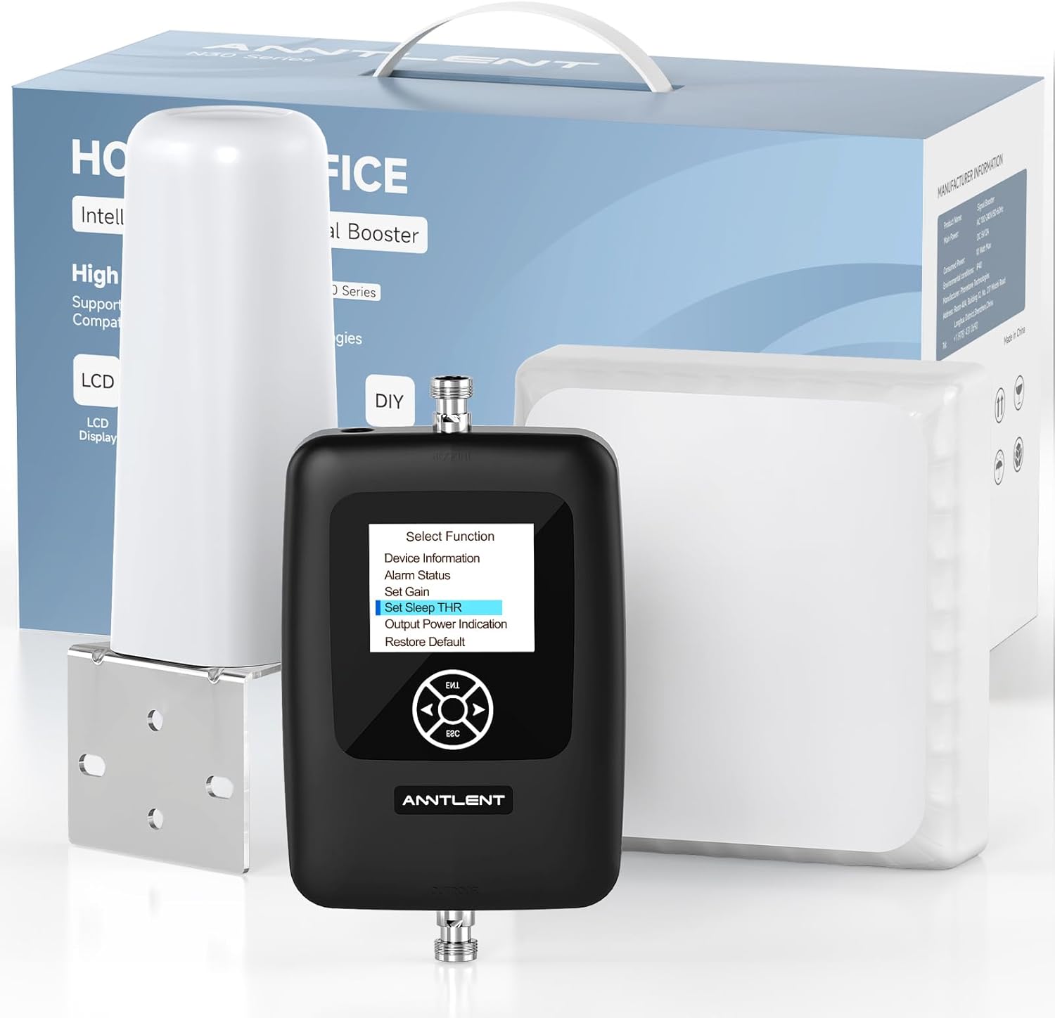 ANNTLENT Cell Phone Signal Booster for House 3G 4G LTE 5G Compatible with All Carriers on Band 25/2/66/4/7/5/12/17, Cell Booster with Omni Antenna and LCD Display, APP Adjust | ISED Approved - PuriLite