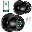 FITNATE Fingerprint Door Knob, Smart Biometric Door Lock with App Control, Keyless Entry Door Knob with Bluetooth Digital Code, Touch to Open Knob for Bedroom,Home,Hotel,Office, Black - PuriLite