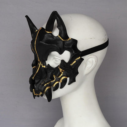 Joukavor Wolf Skull Mask Animal Skeleton Mask Japanese Mask Werewolf Mask (A-Black) - PuriLite