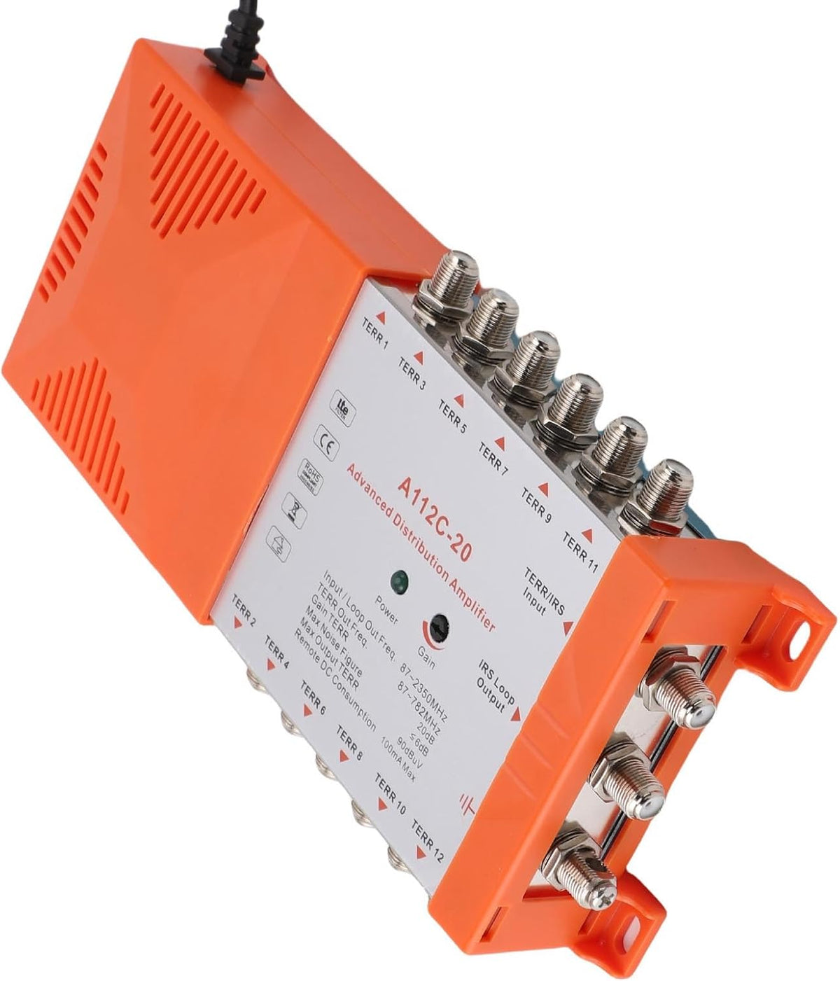 12 Channel Distribution Amplifier for TV CATV, Low Noise Figure ≤4dB, Seamless Connection to Multiple Televisions, Remote Powering, Compact Design, RED Compliant, (US Plug 110-120V) - PuriLite