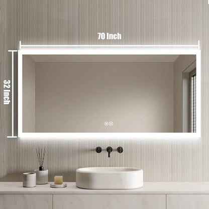 DP Home LED Lighted Bathroom Vanity Wall Mirror with Touch Button, Dimmable, Vertical & Horizontal Mount Mirrors 70 x 32 in E-N031-7032-TS Wall Mounted Makeup LED Vanity Mirror - PuriLite
