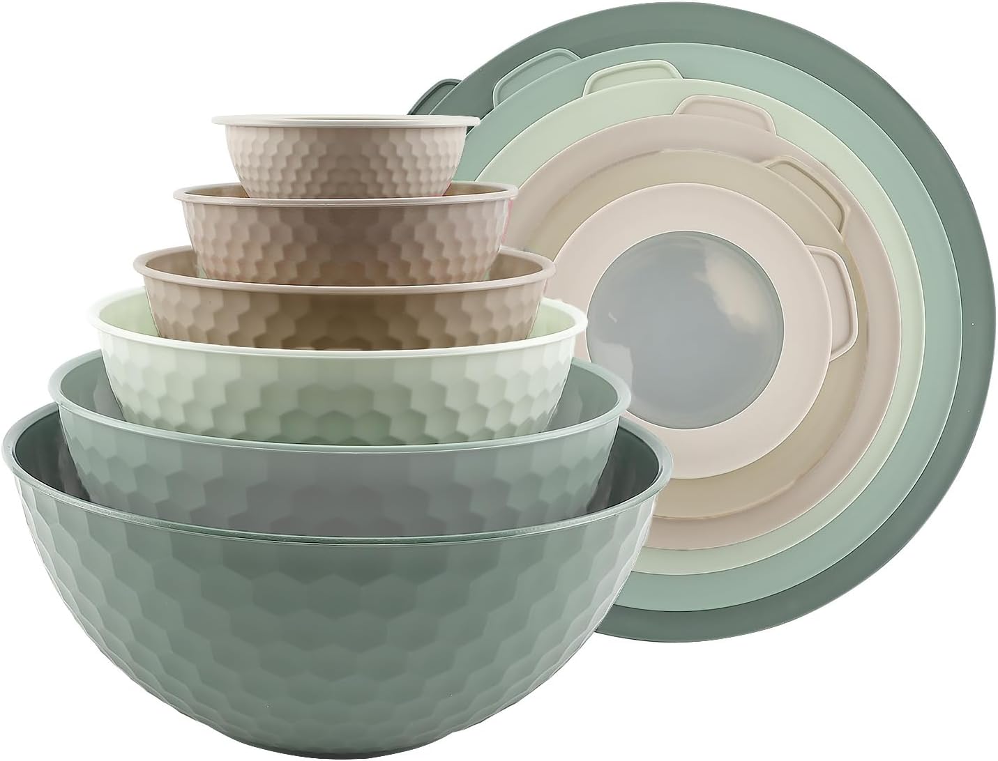 COOK WITH COLOR Mixing Bowls with TPR Lids - 12 Piece Plastic Nesting Bowls Set Includes 6 Prep Bowls and 6 Lids, Microwave Safe Mixing Bowl Set (Mint) - PuriLite